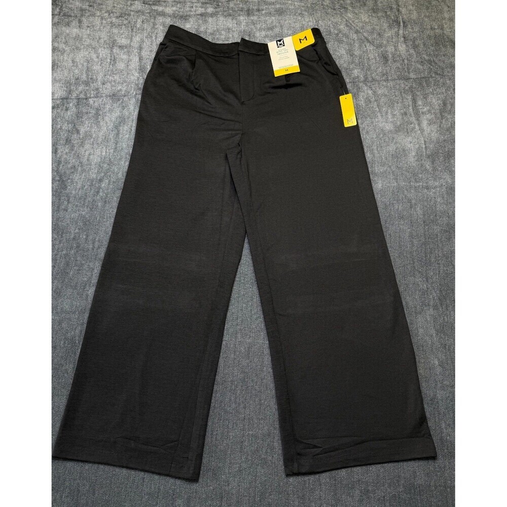 NWT Member's Mark Wide Leg Trouser Women Medium Black Slash Pockets Casual Wear
